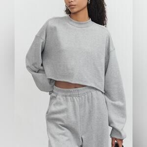 Commense Gray Cotton Blend Oversized Cropped Crewneck Sweatshirt S NWT